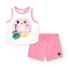 Ensemble pour fille avec t-shirt blanc et short rose avec nœud