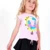 Ensemble pour fille avec blouse rose et short noir plissé