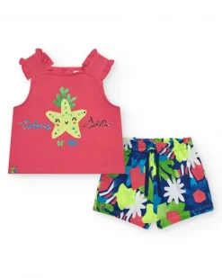 Ensemble pour fille avec t-shirt rose à bretelles et short fleuri