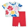 Ensemble pour fille avec t-shirt fleuri et legging rouge