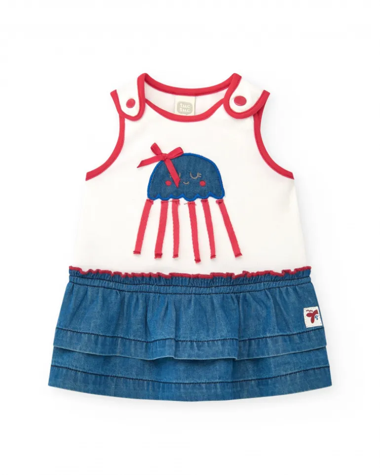 Ensemble pour fille avec t-shirt blanc de méduse et jupe en denim à volants