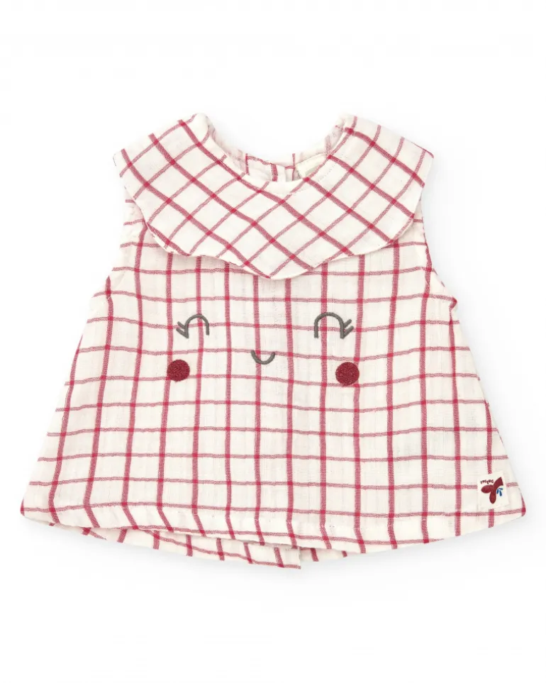 Ensemble pour fille avec blouse à carreaux et culotte rouge à volants
