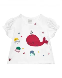Ensemble pour fille avec t-shirt blanc de baleine et pantalon bleu marine