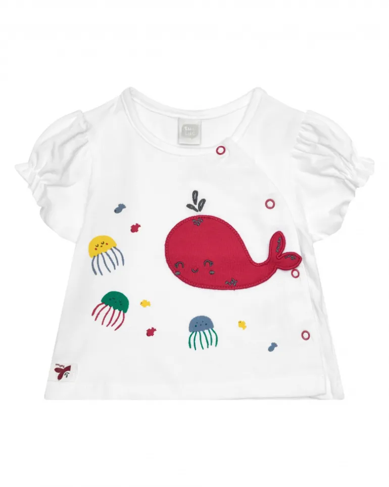 Ensemble pour fille avec t-shirt blanc de baleine et pantalon bleu marine