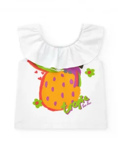 Ensemble pour fille avec t-shirt blanc d'ananas et short violet fruité
