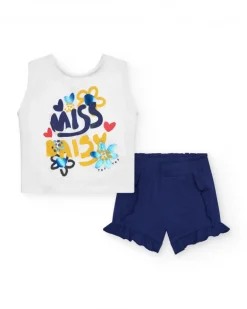 Ensemble pour fille avec t-shirt floral et short bleu