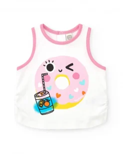 Ensemble pour fille avec t-shirt blanc et short rose avec nœud