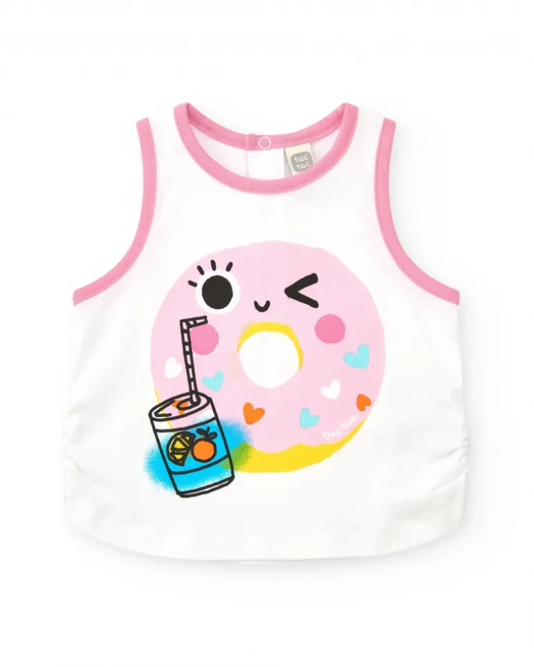 Ensemble pour fille avec t-shirt blanc et short rose avec nœud