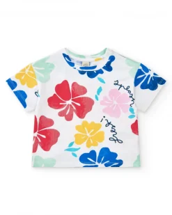 Ensemble pour fille avec t-shirt fleuri et legging rouge