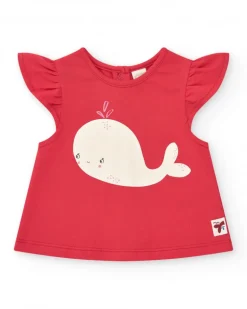 Ensemble pour fille avec t-shirt rouge de baleine et pantalon en jean bleu