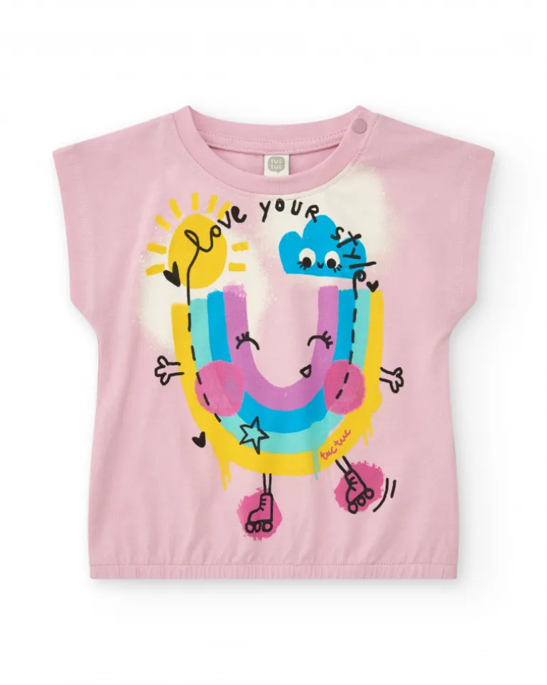 Ensemble pour fille avec blouse rose et short noir plissé