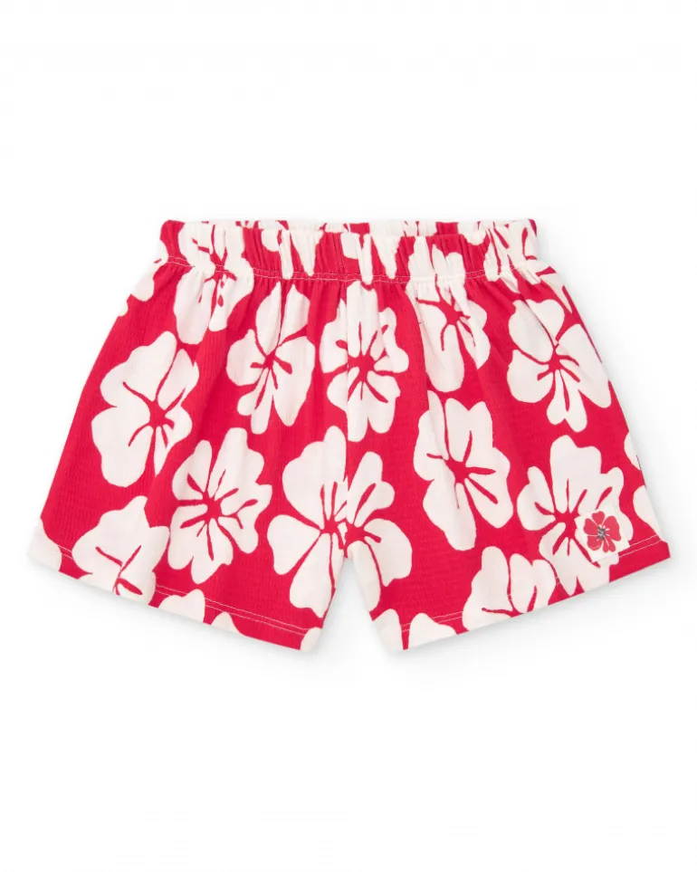 Ensemble pour fille avec t-shirt à volants et short fleuri rouge et blanc