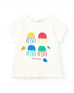 Ensemble pour fille avec t-shirt de méduses, leggings rouges et veste brodée
