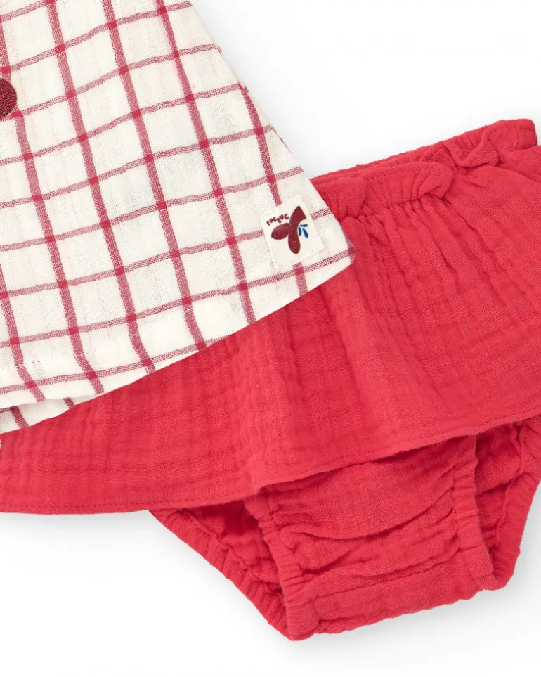 Ensemble pour fille avec blouse à carreaux et culotte rouge à volants