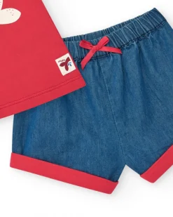 Ensemble pour fille avec t-shirt rouge de baleine et pantalon en jean bleu