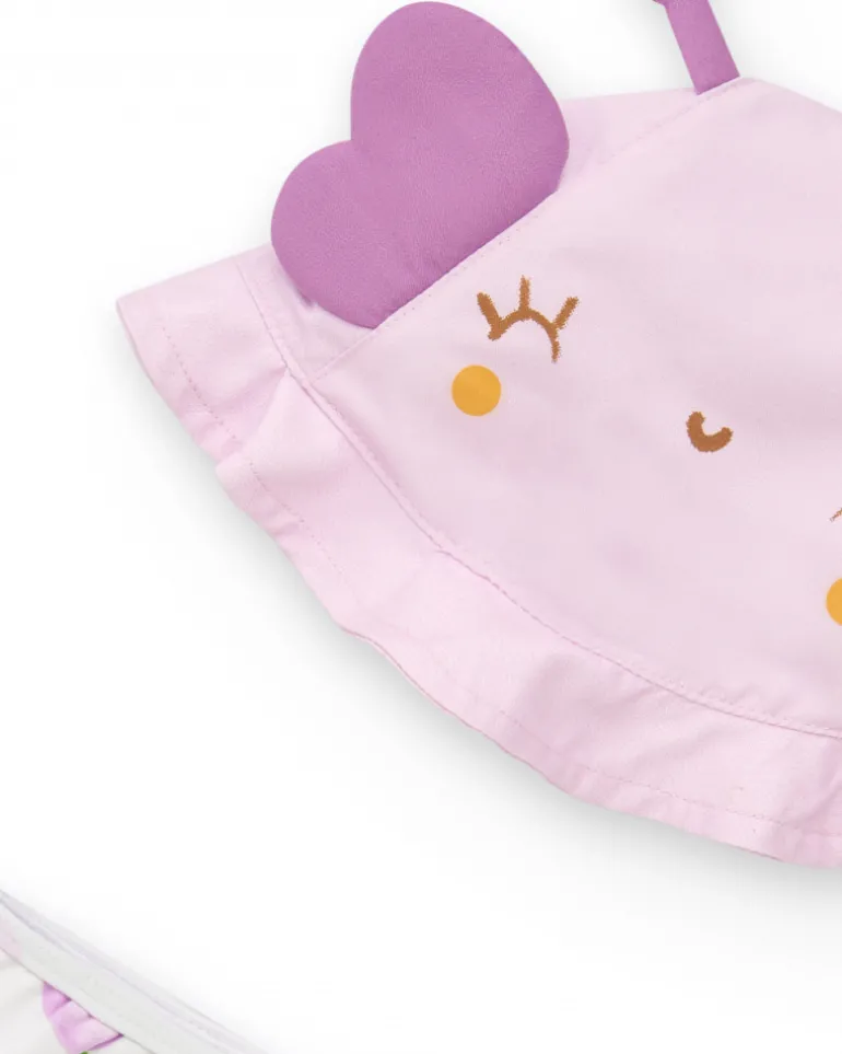 Ensemble pour fille avec bonnet rose en forme de papillon et culotte blanche
