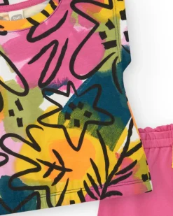 Ensemble pour fille avec t-shirt floral et short rose