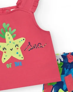 Ensemble pour fille avec t-shirt rose à bretelles et short fleuri