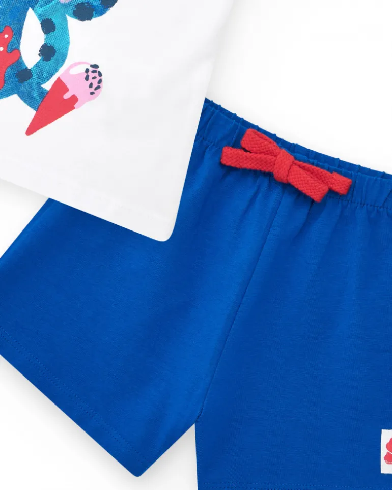 Ensemble pour fille avec t-shirt de pieuvre et short bleu avec nœud rouge