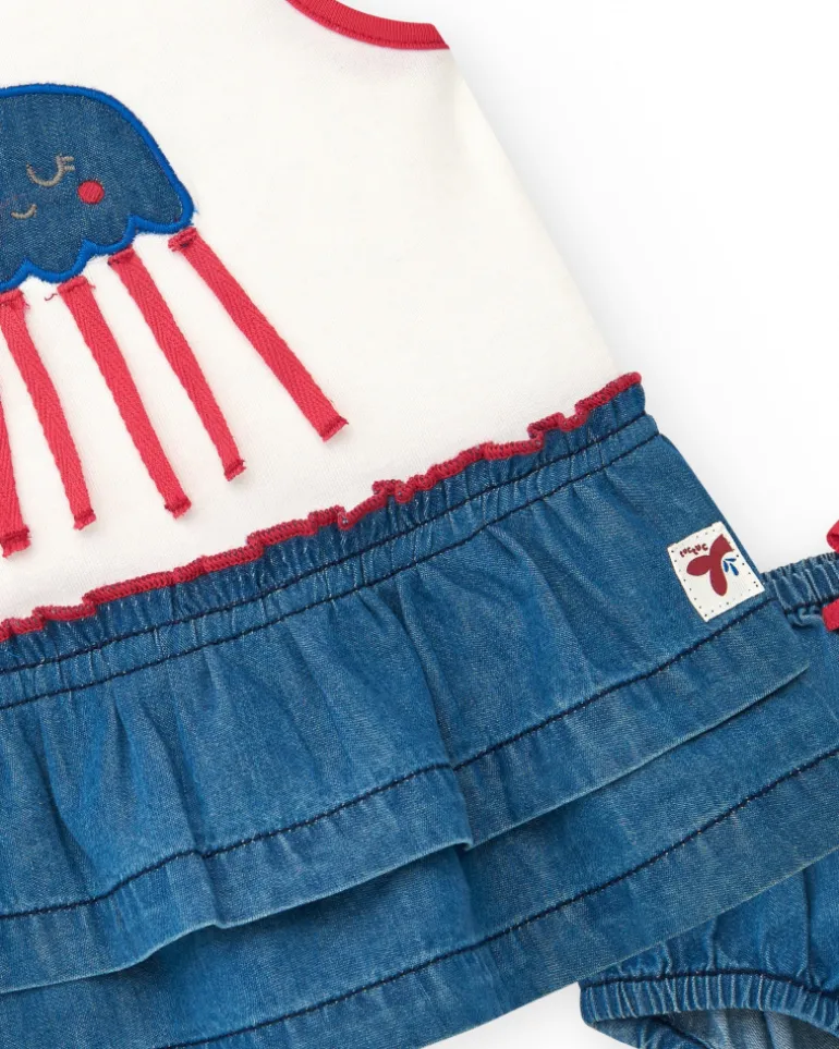 Ensemble pour fille avec t-shirt blanc de méduse et jupe en denim à volants