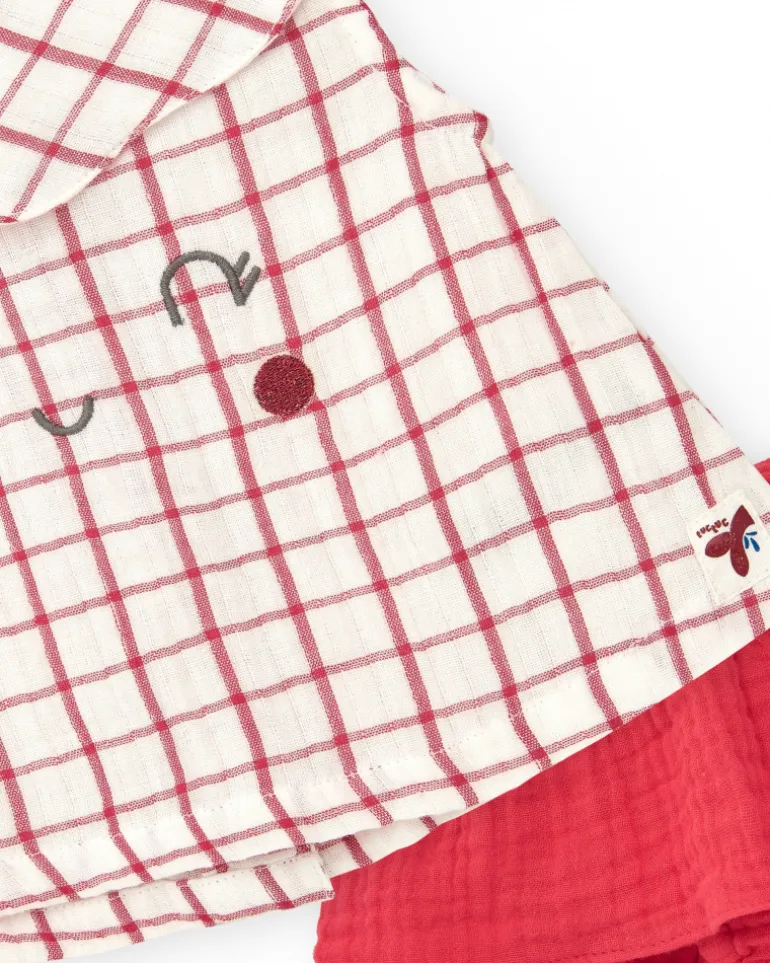 Ensemble pour fille avec blouse à carreaux et culotte rouge à volants