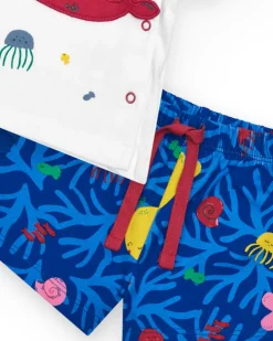 Ensemble pour fille avec t-shirt blanc de baleine et pantalon bleu marine