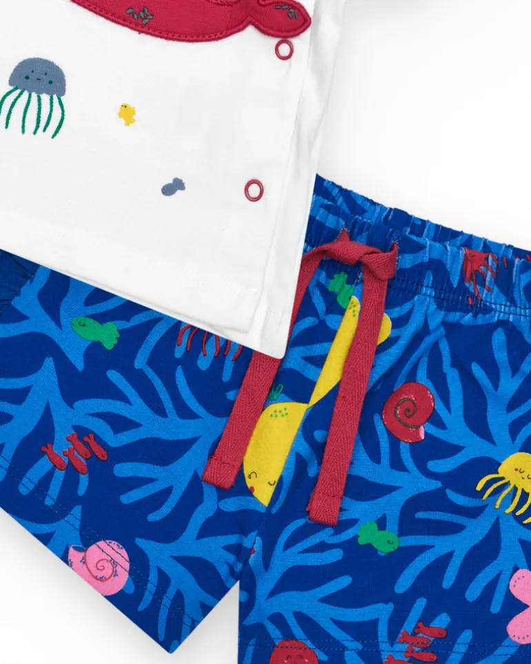 Ensemble pour fille avec t-shirt blanc de baleine et pantalon bleu marine