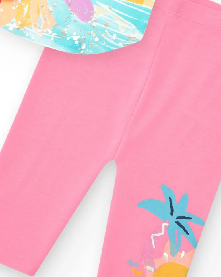 Ensemble pour fille avec t-shirt blanc de colibri et leggings cyclistes roses