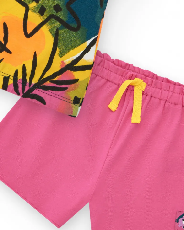 Ensemble pour fille avec t-shirt floral et short rose