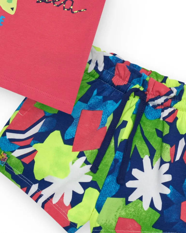 Ensemble pour fille avec t-shirt rose à bretelles et short fleuri