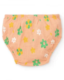 Ensemble pour fille avec blouse saumon et culotte jaune avec broderies