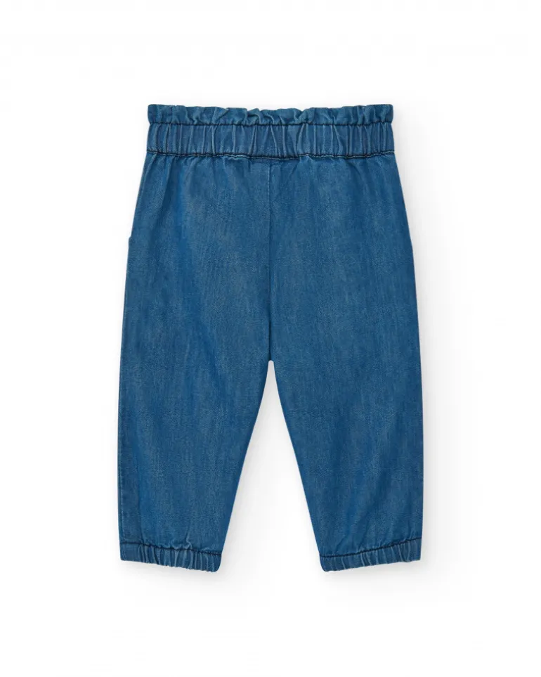 Ensemble pour fille avec t-shirt rouge de baleine et pantalon en denim avec broderie