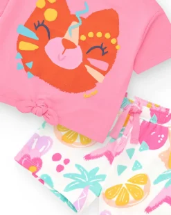 Ensemble pour fille avec deux t-shirts et shorts imprimés