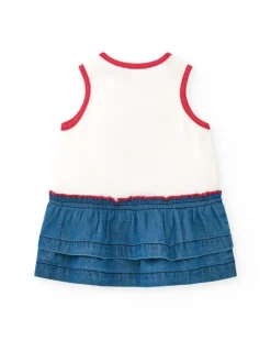 Ensemble pour fille avec t-shirt blanc de méduse et jupe en denim à volants