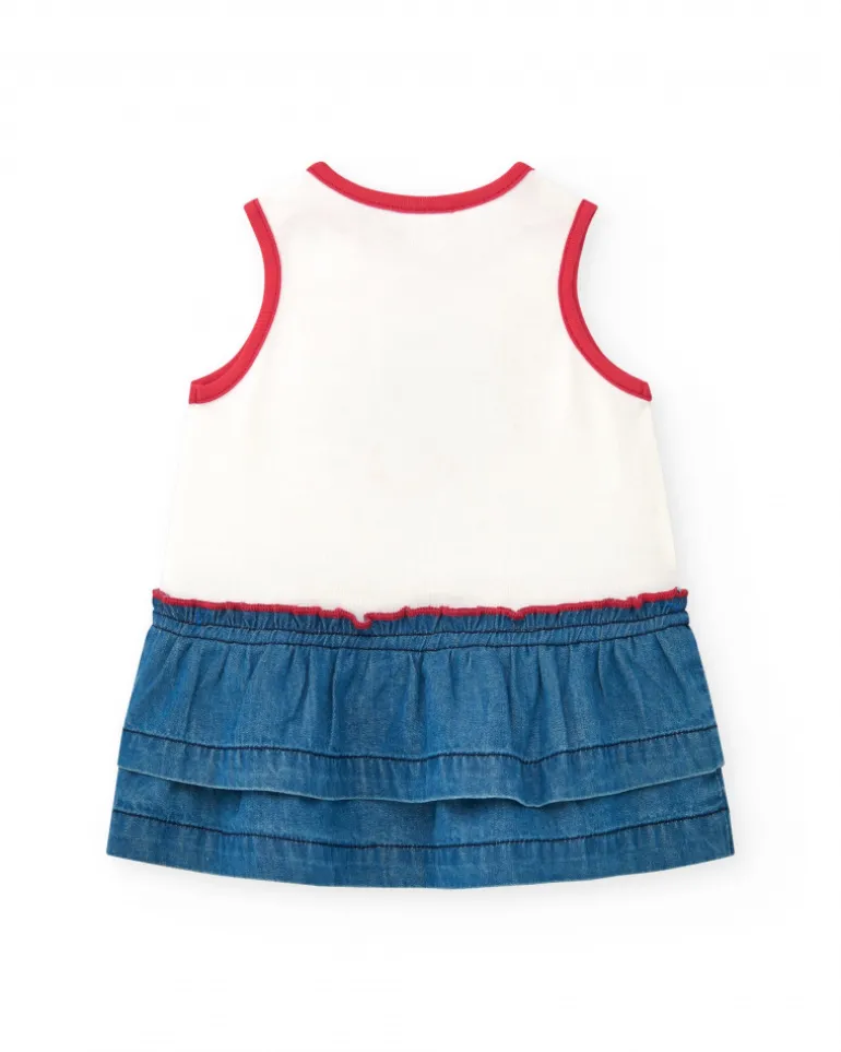 Ensemble pour fille avec t-shirt blanc de méduse et jupe en denim à volants