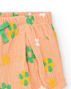 Ensemble pour fille avec t-shirt jaune et pantalon court rose à fleurs