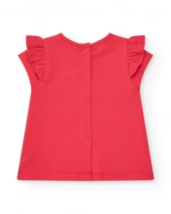 Ensemble pour fille avec t-shirt rouge de baleine et pantalon en denim avec broderie