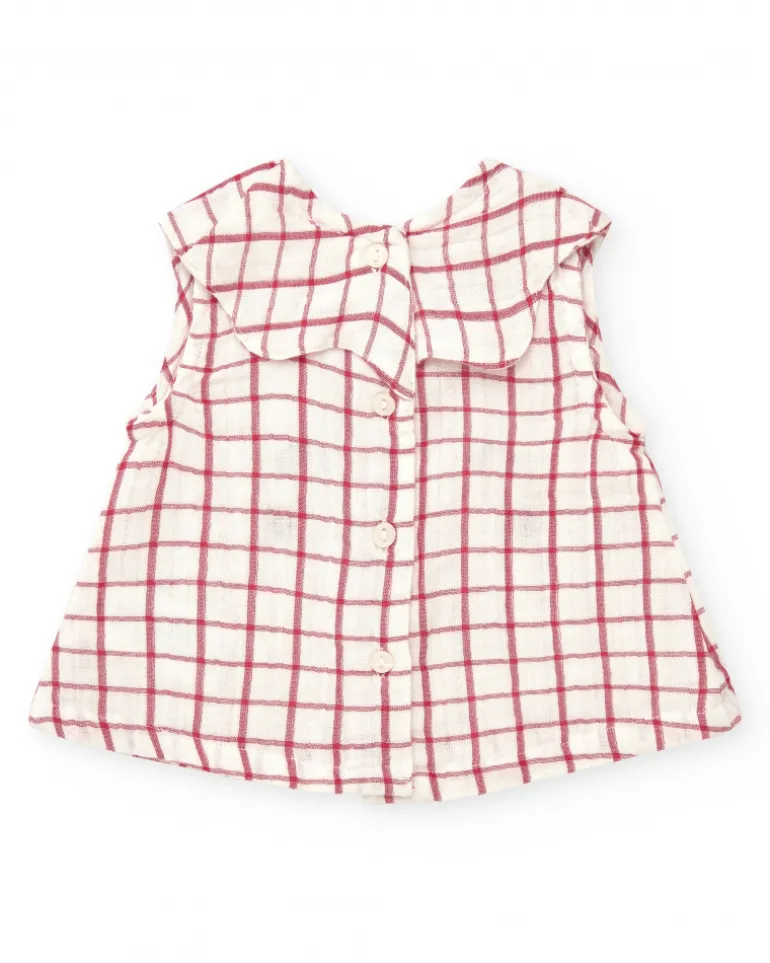 Ensemble pour fille avec blouse à carreaux et culotte rouge à volants