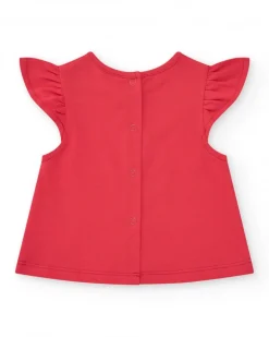 Ensemble pour fille avec t-shirt rouge de baleine et pantalon en jean bleu