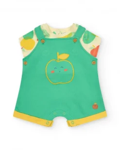 Ensemble pour garçon avec t-shirt de pommes et salopette verte avec broderie de pomme