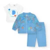 Ensemble pour garçon avec t-shirt blanc d'éléphant, veste bleue avec capuche et pantalon long bleu