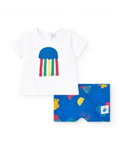 Ensemble pour garçon avec t-shirt blanc et short bleu