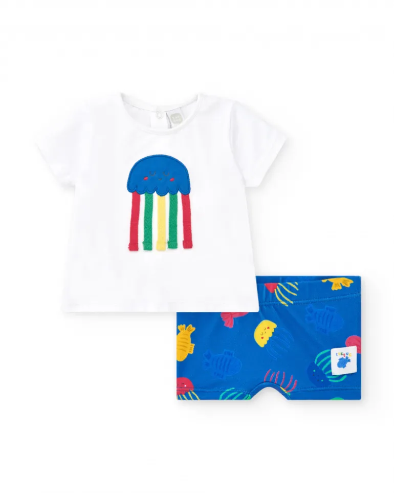 Ensemble pour garçon avec t-shirt blanc et short bleu