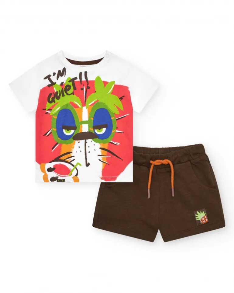 Ensemble pour garçon avec t-shirt tigre et bermuda marron