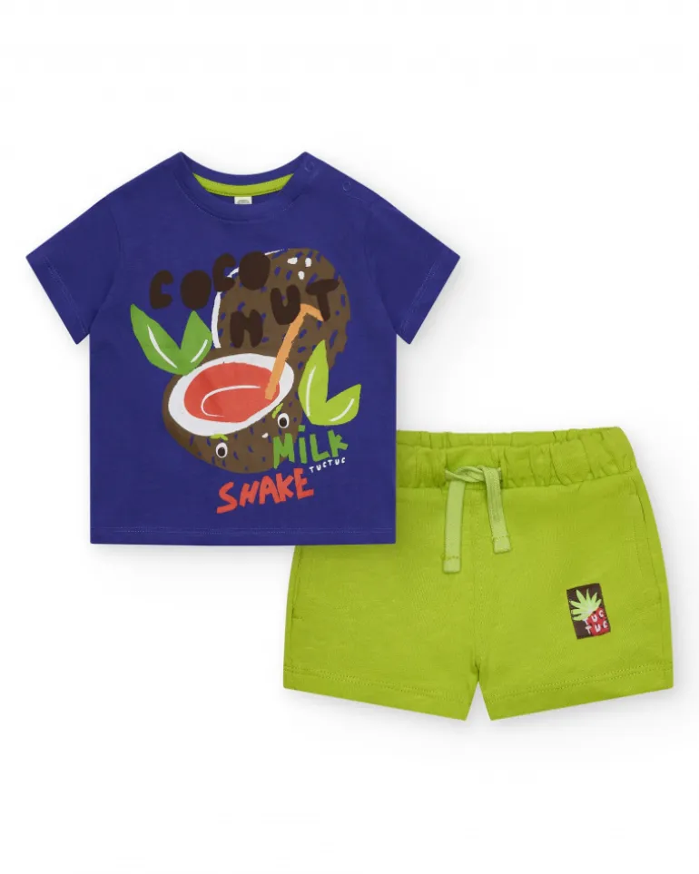 Ensemble pour garçon avec t-shirt noix de coco et bermuda verte