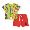 Ensemble pour garçon avec t-shirt perroquets et bermuda rouge