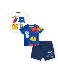 Ensemble pour garçon avec deux t-shirts et short bleu