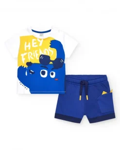 Ensemble pour garçon avec t-shirt blanc et bermuda bleue