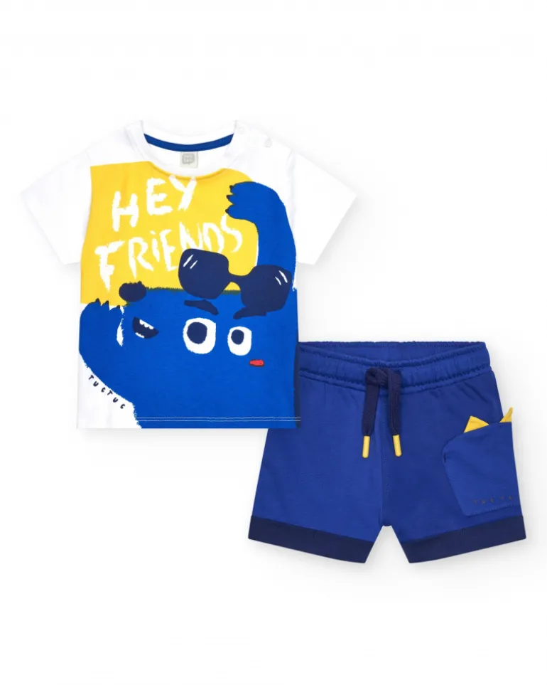 Ensemble pour garçon avec t-shirt blanc et bermuda bleue