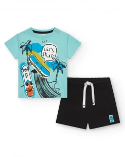 Ensemble pour garçon avec t-shirt bleu et short noir